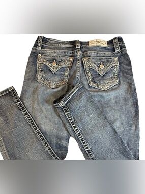 Miss Me Skinny Embellished Blue Denim Jeans Button Studded 5-Pocket Women 27x35